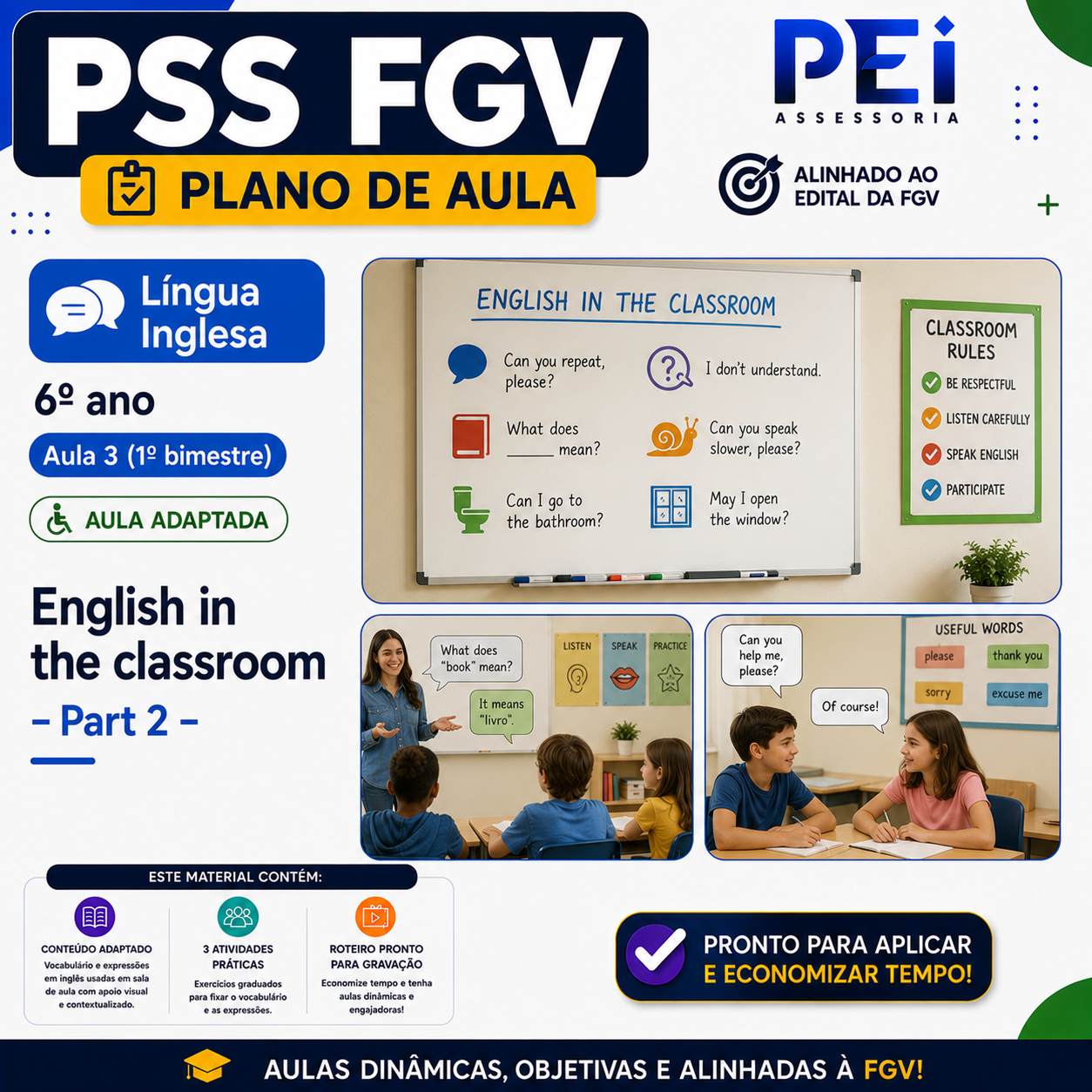 Plano de Aula — English in the classroom – Part 2 (Aula 3 · Língua Inglesa · 6º ano)