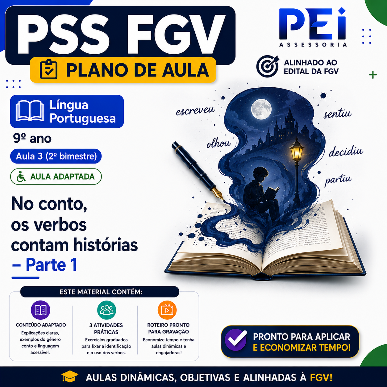 Plano de Aula — No conto, os verbos contam histórias – Parte 1 (Aula 3 · Língua Portuguesa · 9º ano)